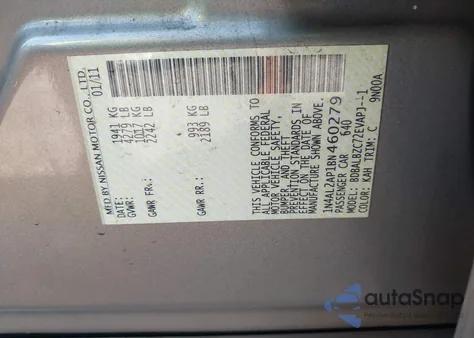 2011 Nissan Altima 2.5 S from USA, damaged, VIN 1N4AL2AP1BN460279